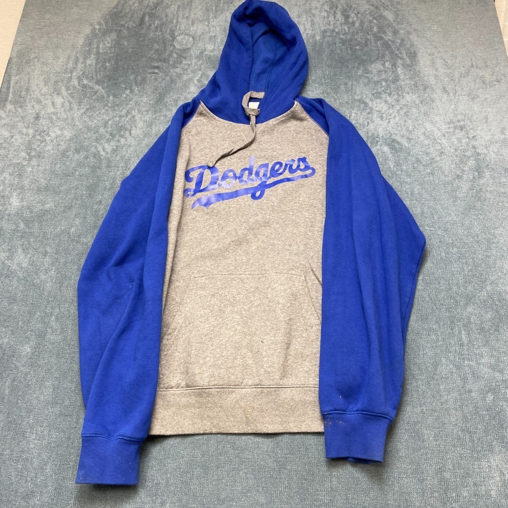 Los Angeles Dodgers Hoodie Men XL Gray Blue Sport Tek Baseball MLB Raglan Sleeve